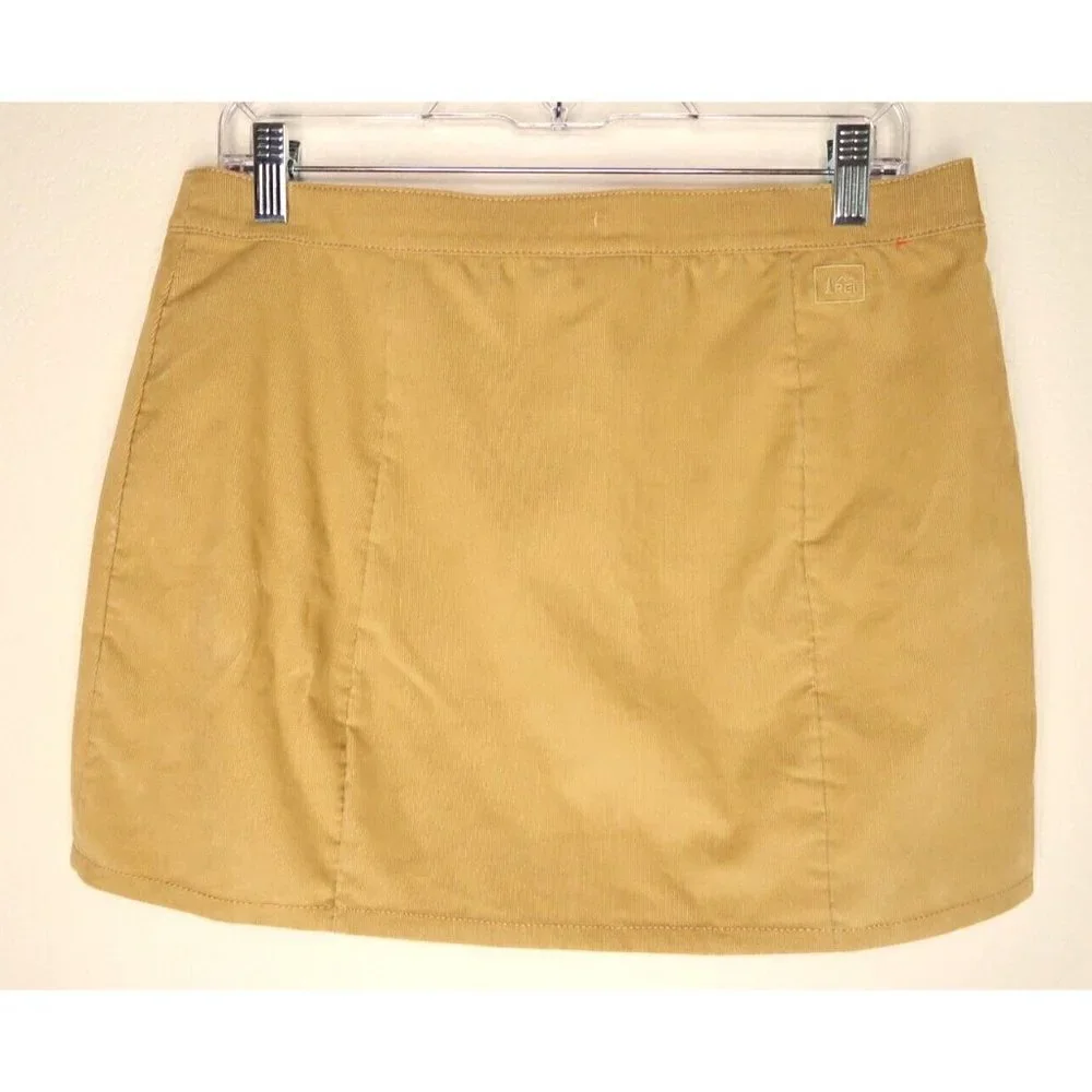 REI Corduroy Mini Skirt Wrap Khaki Lined Snap Button Stretch Girl's XL 18 W 32